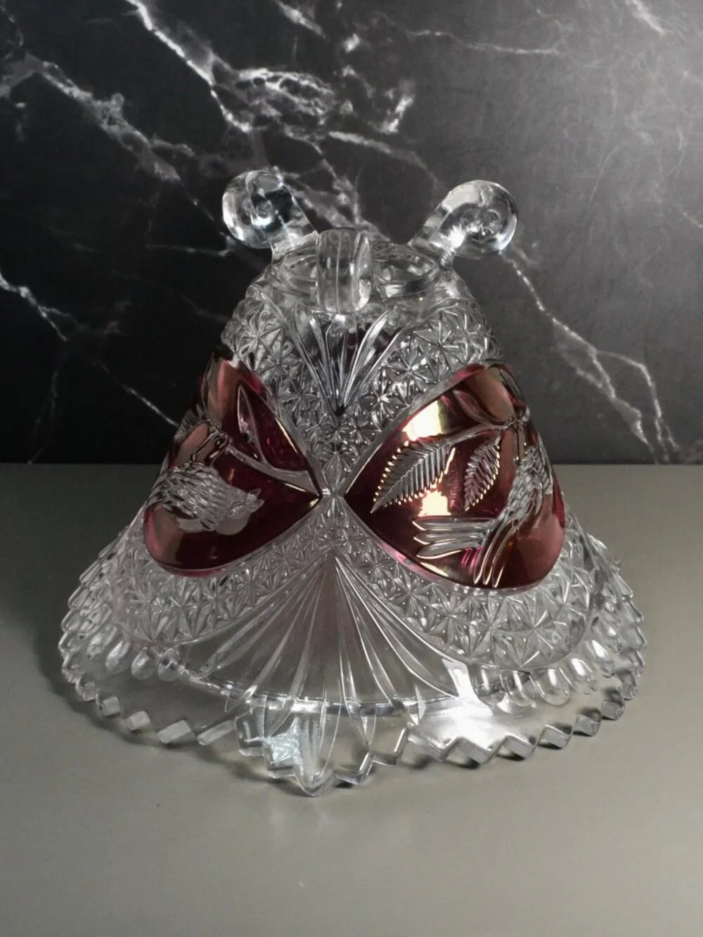 Hofbauer Byrdes Ruby Red Crystal 3 Footed Bowl Germany Vintage